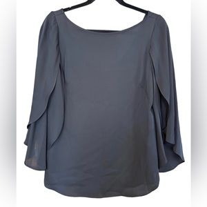 MILLY Blouse Lower Back Boat Neck‎ Silk 3/4-Bell Sleeve Black Women's Size 2